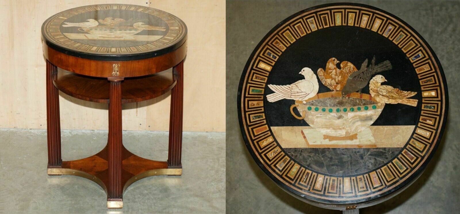 Important Antique Grand Tour Pietra Dura Birds Specimen Marble Centre Table