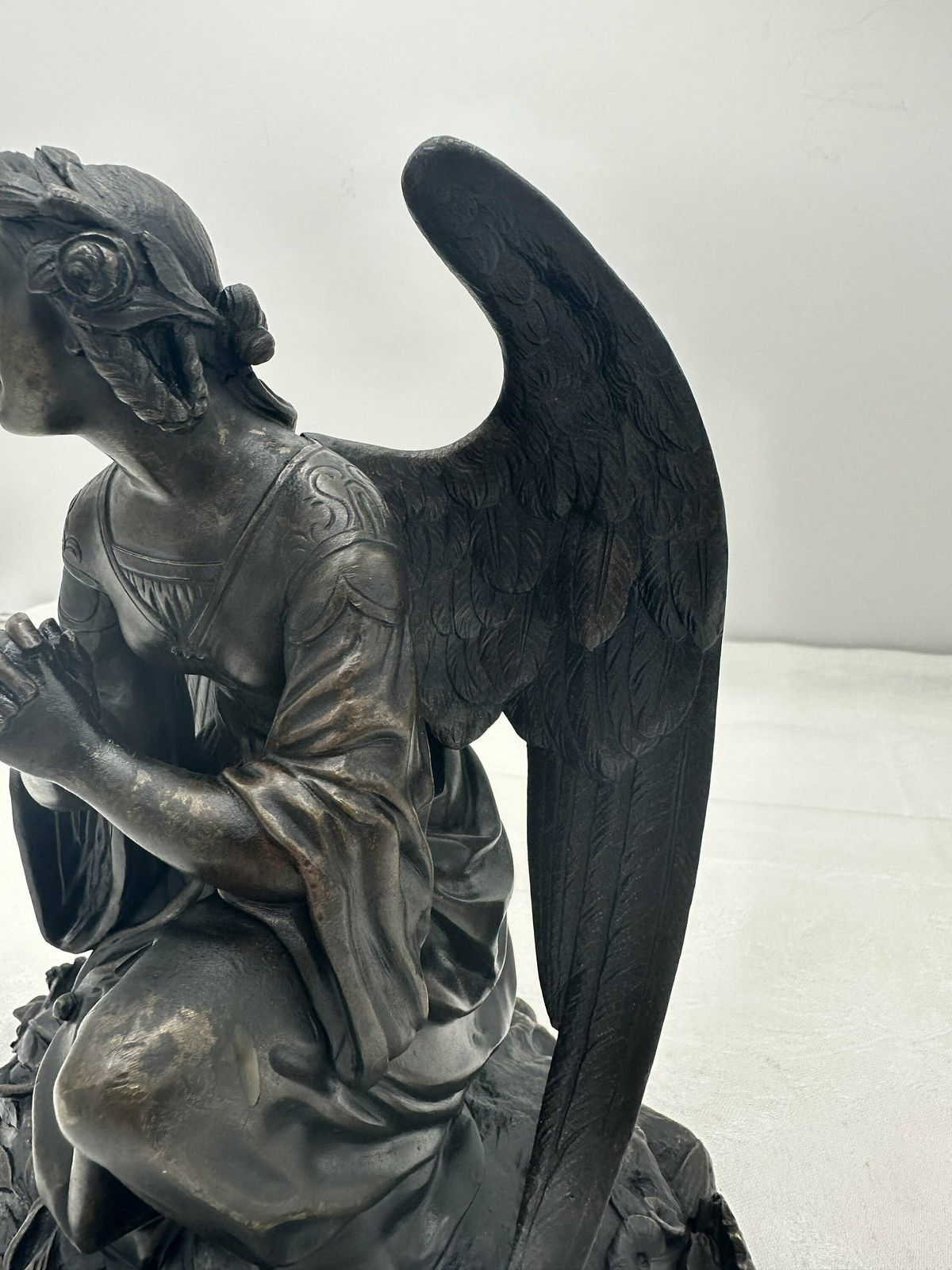 Angel Bronze Sculpture, French Antique 1800's Archangel Statue Figurine photo vinterior