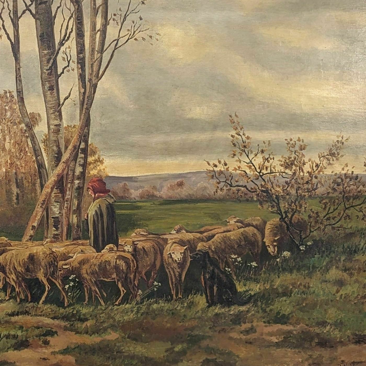 Large 19th Century Pastoral Scene Painting In A Large Winged Frame photo 3023.0