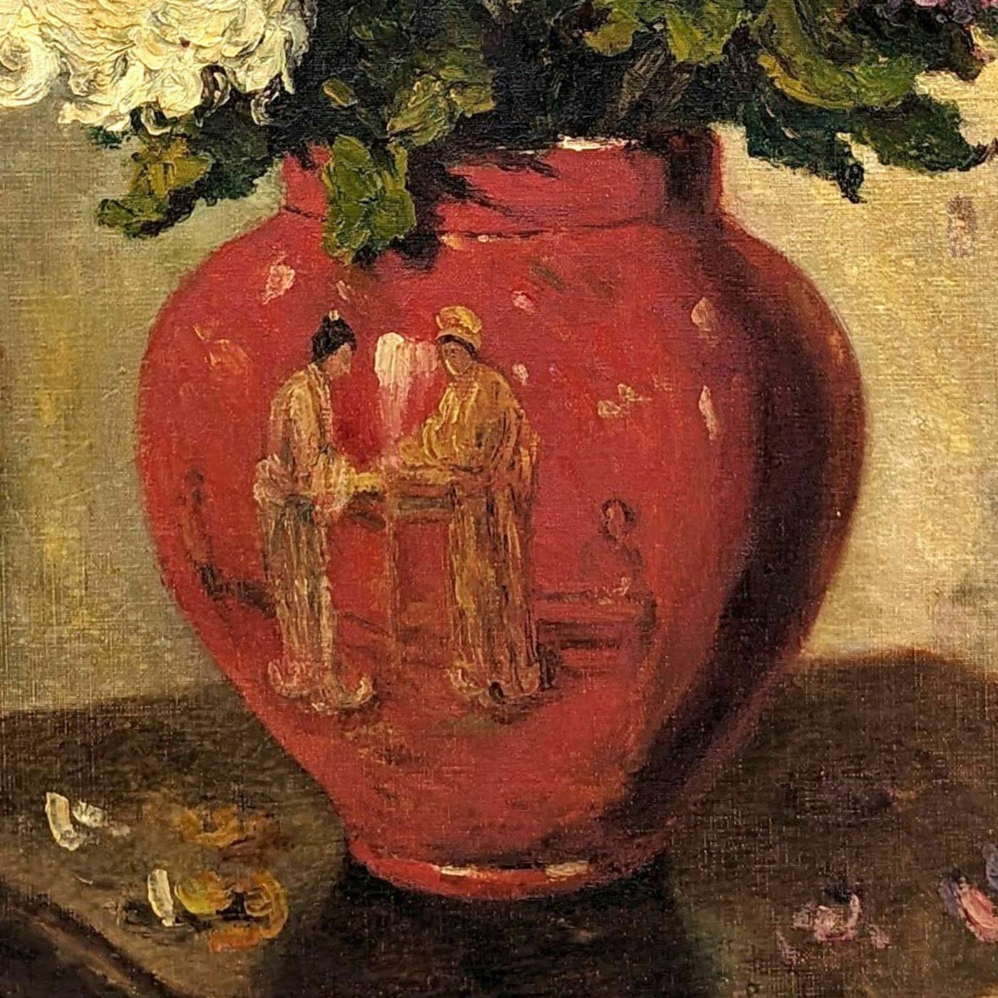 Oil On Canvas With Chrysanthemums By F Maury Dated 1930 photo Art