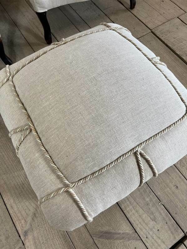 19th Century Antique Napoleon Upholstered Linen Footstool photo furniture