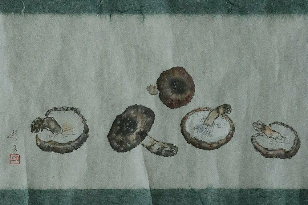 Japanese Style Mixed Media Artwork On Textile By Svampar, Denmark, 1950s photo for sale