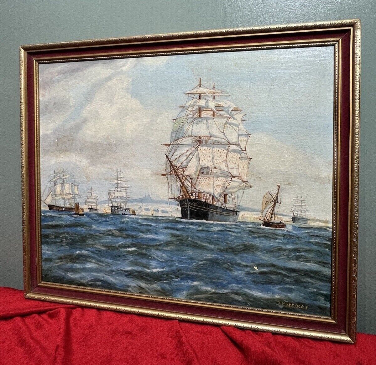 Pair Of Maritime Oil Paintings Of Masted Scooner Sailing Ships Signed B Maddocks photo 545.0