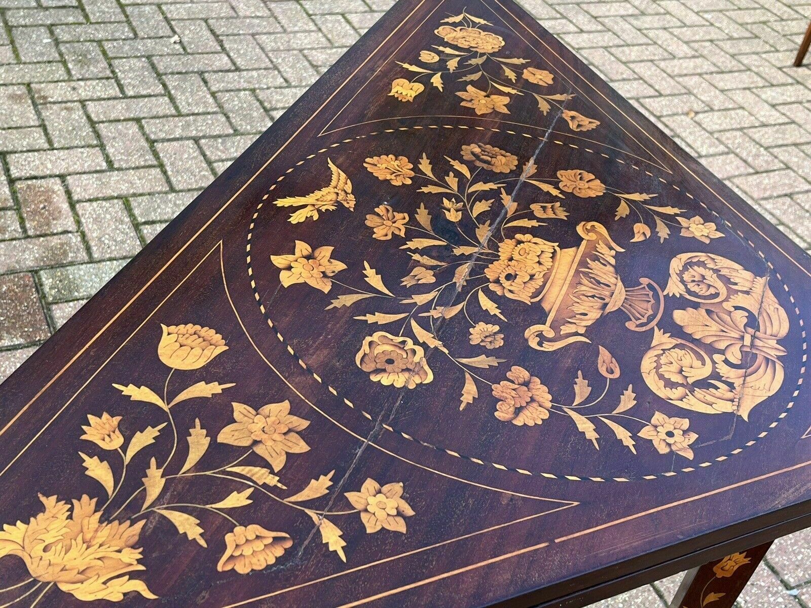 Antique Dutch Marquetry Games Table With Fold Over Lid & Card Playing Area photo for sale