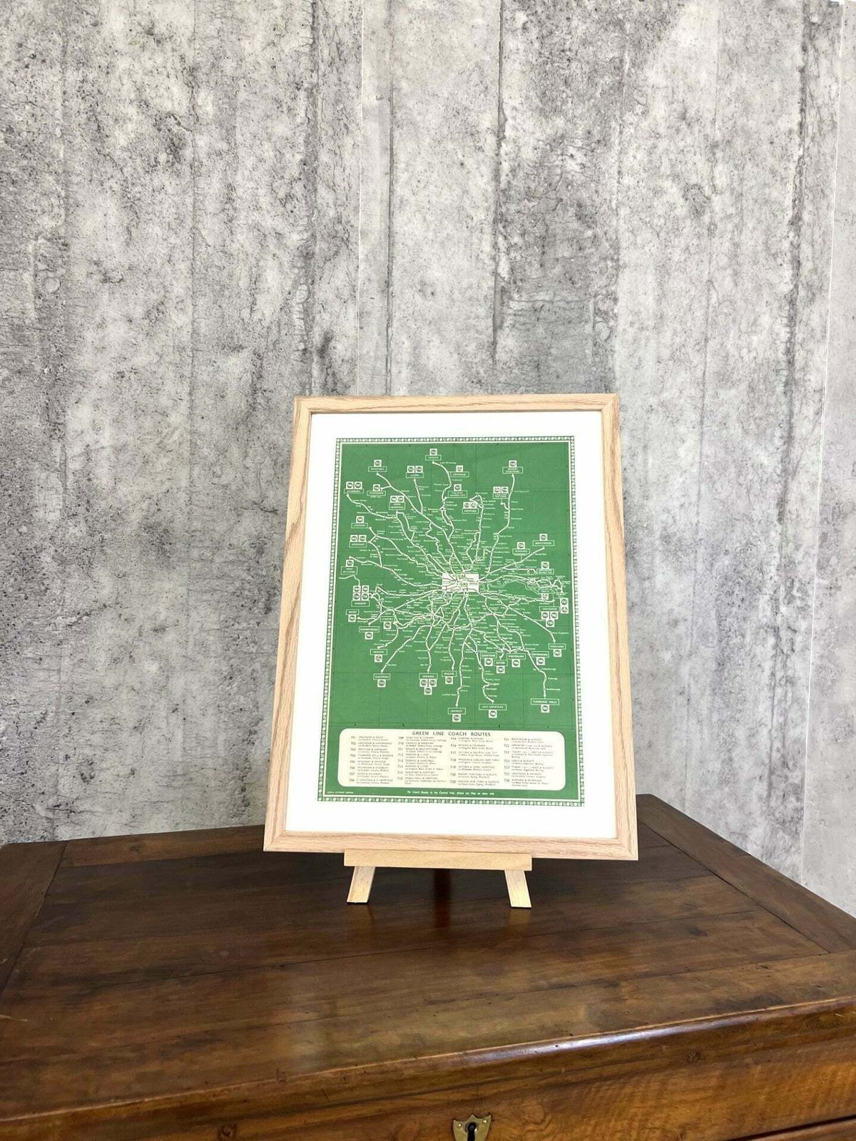 1950's Framed Green Bus Map Of London And Surrounding Areas photo furniture