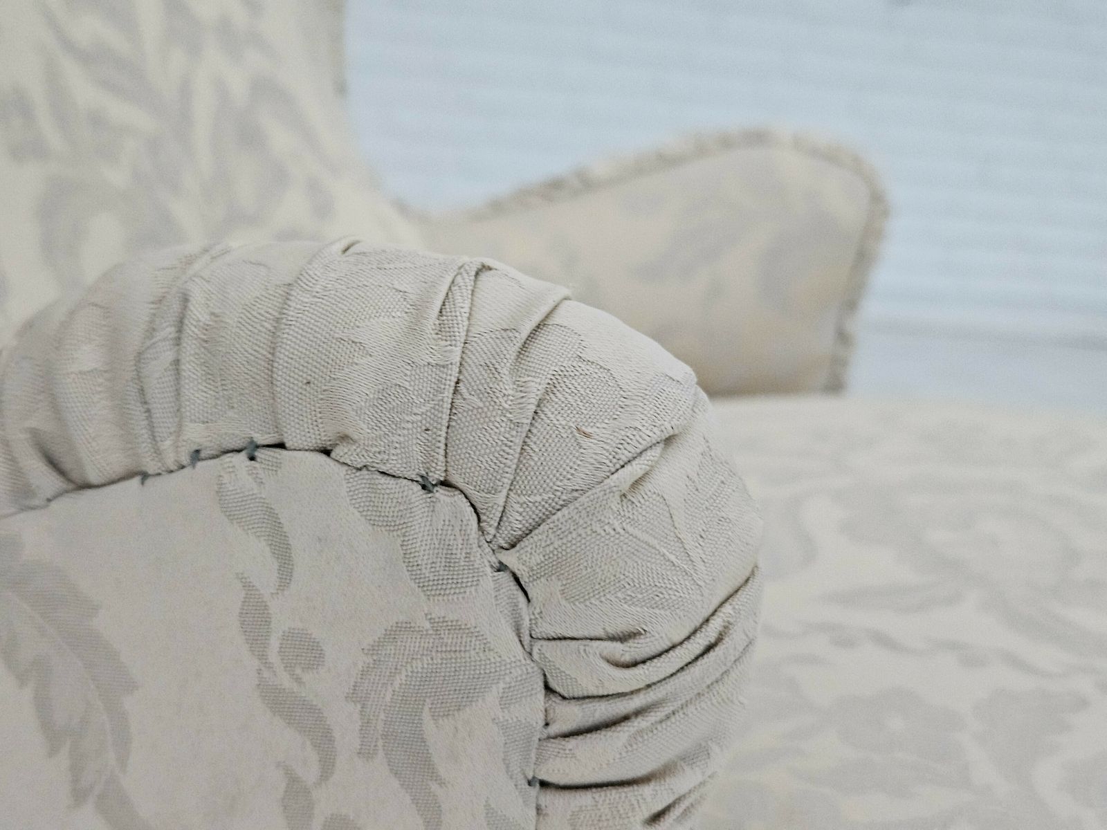 1950s, Danish Armchair, Reupholstered, Creamy/White Floral Fabric. photo for sale