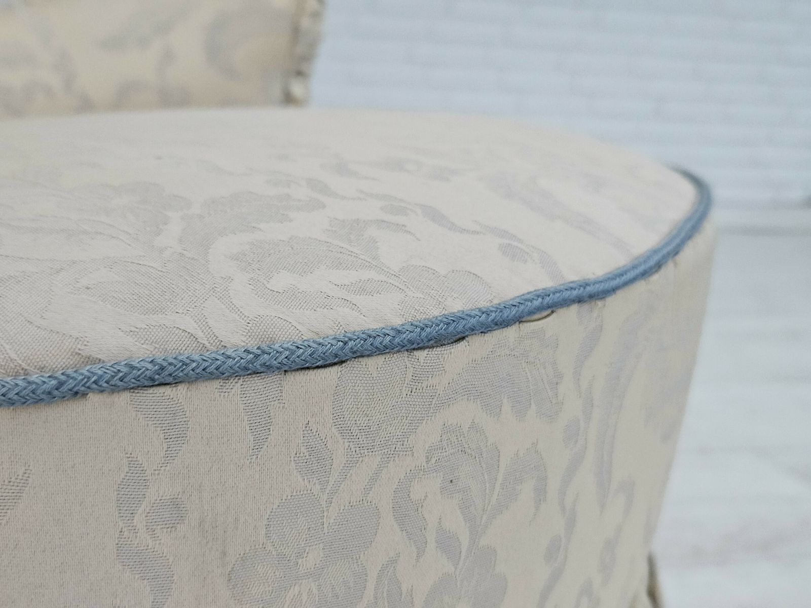 1950s, Danish Armchair, Reupholstered, Creamy/White Floral Fabric. photo vinterior
