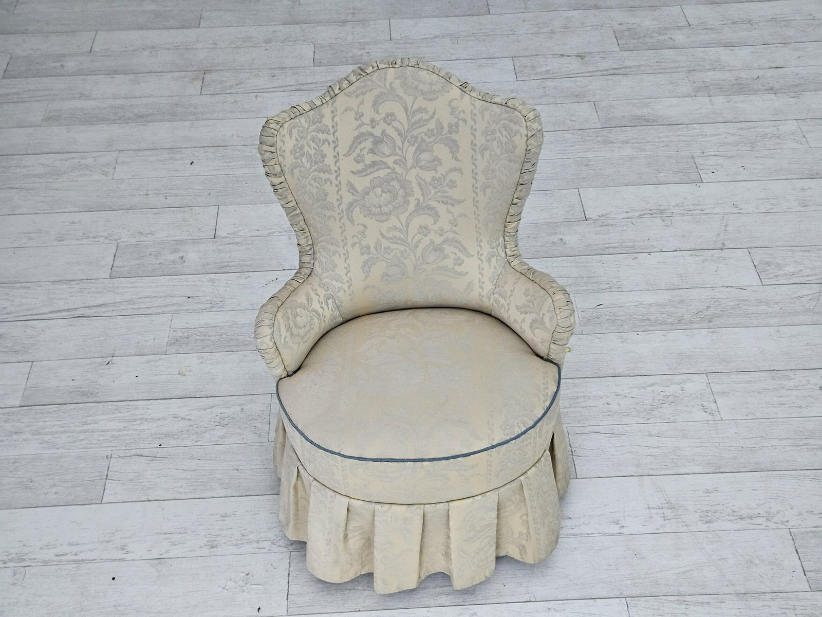 photo furniture 1950s, Danish Armchair, Reupholstered, Creamy/White Floral Fabric.
