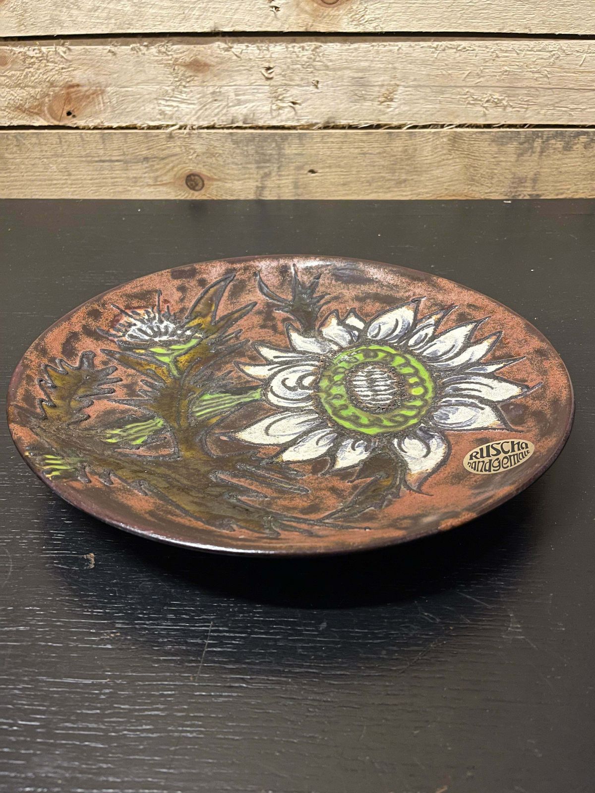 Large 1960s West German Pottery Fat Lava Ceramic Plate By Ruscha Art photo furniture