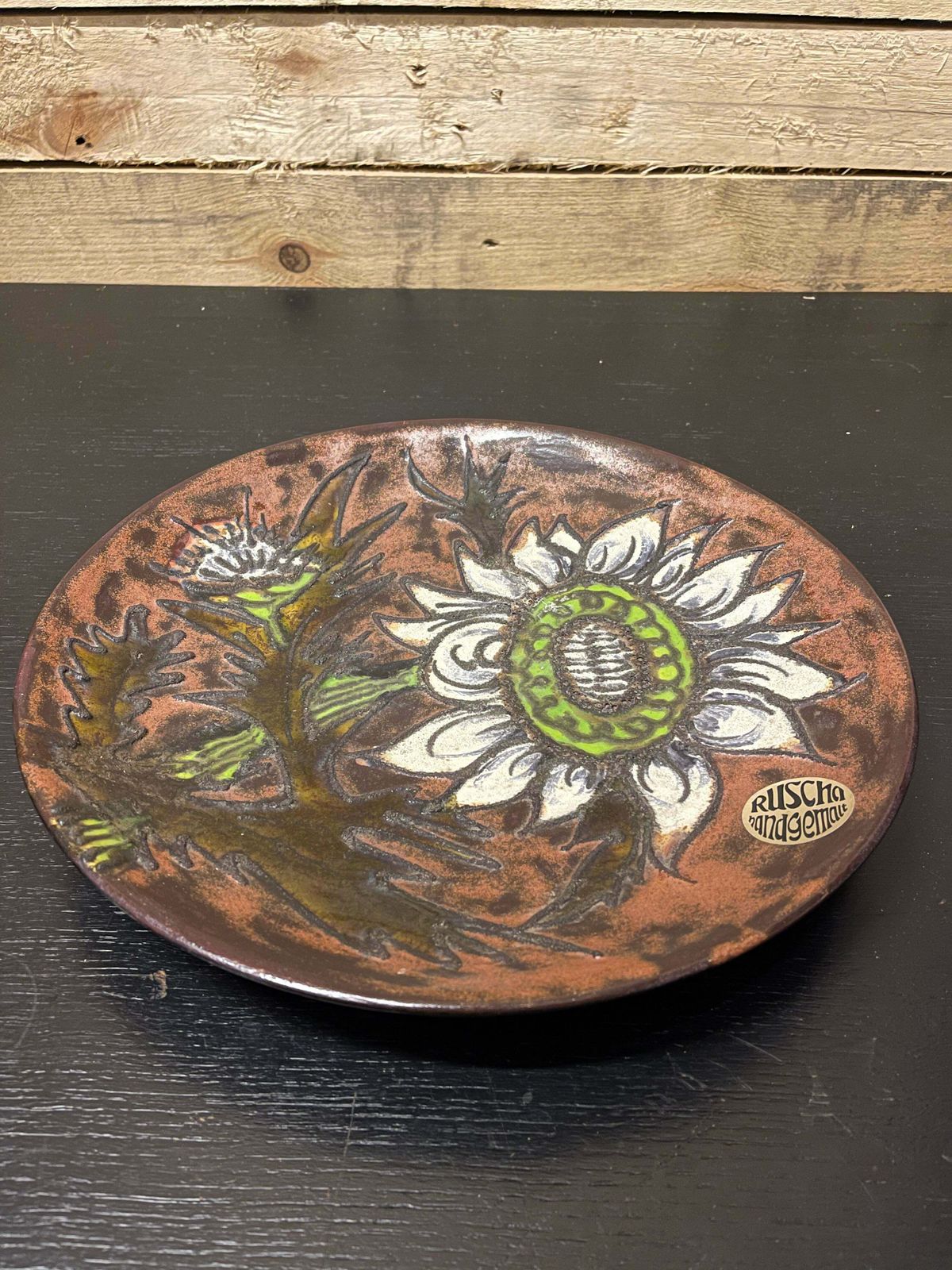 Large 1960s West German Pottery Fat Lava Ceramic Plate By Ruscha Art photo for sale