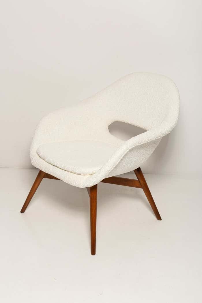 photo furniture Mid Century White Boucle Shell Chair, Miroslav Navratil, Czechoslovakia, 1960s