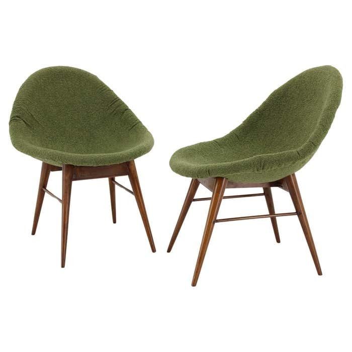 1960s Pair Of Restored Shell Chairs In Bouclé, Czechoslovaki