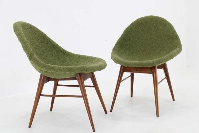 1960s Pair Of Restored Shell Chairs In Bouclé, Czechoslovaki photo furniture