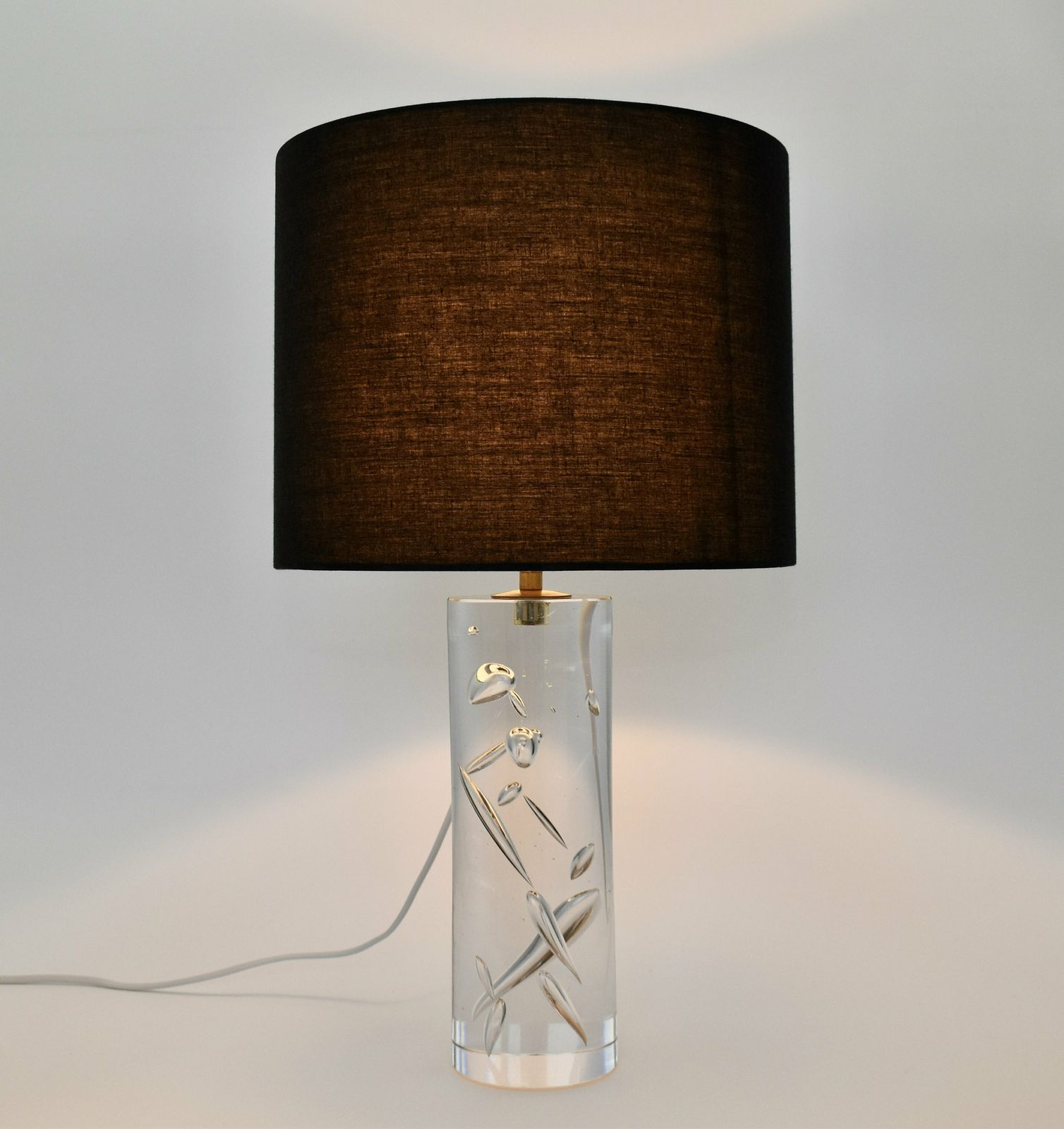Mid Century Kosta Boda Table Lamp Solid Crystal Bubble Glass | Scandinavian Accent Light Vintage Clear Minimalist Black Cilinder Buffet 1960 photo for sale