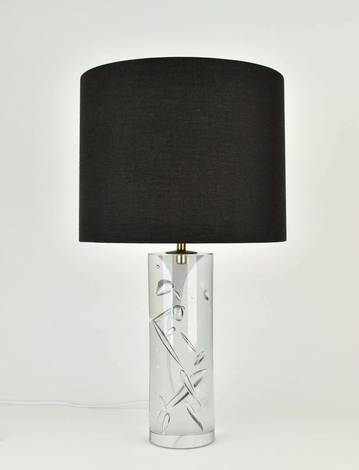 Mid Century Kosta Boda Table Lamp Solid Crystal Bubble Glass | Scandinavian Accent Light Vintage Clear Minimalist Black Cilinder Buffet 1960 photo 629.0
