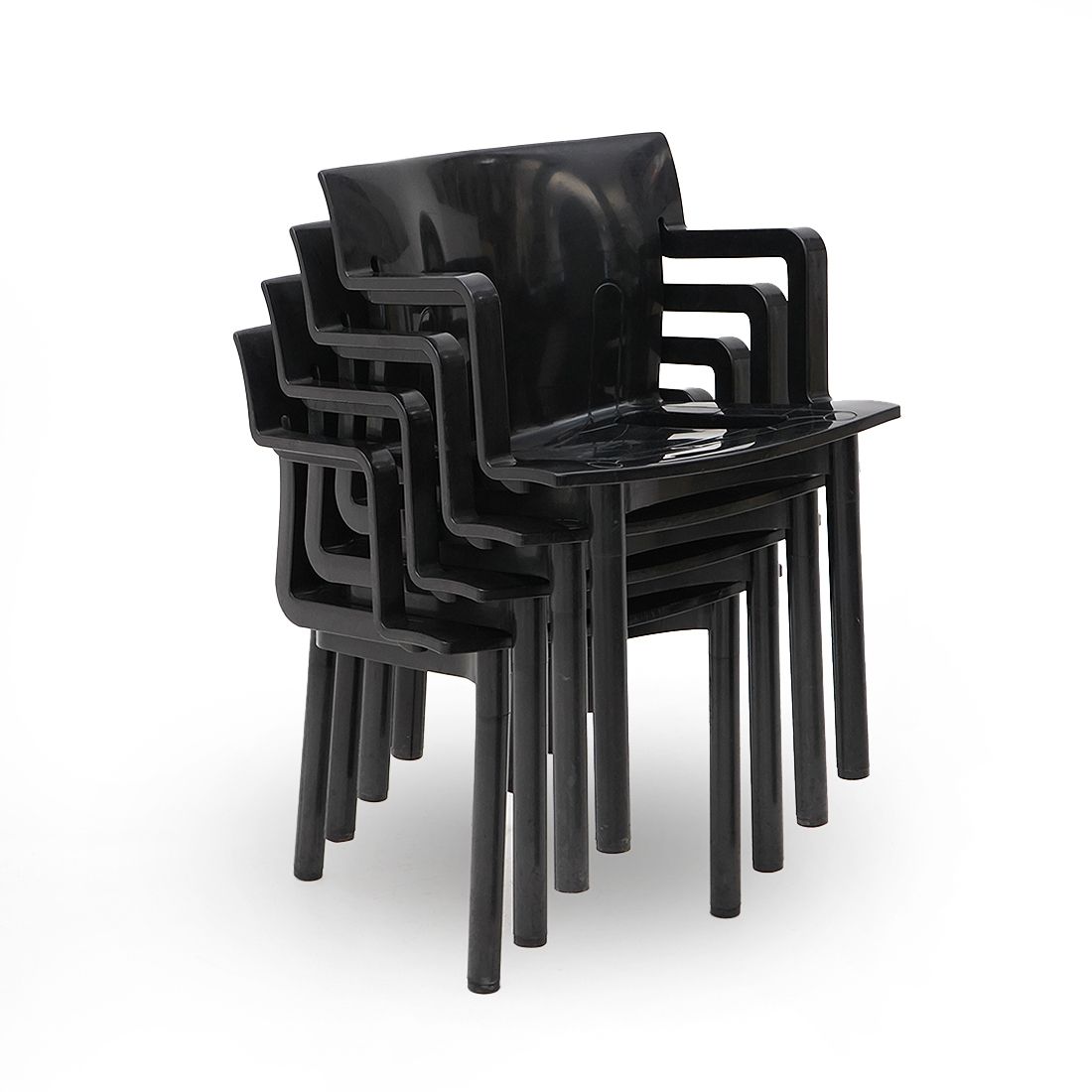 photo for sale 4 Black “4870” Chairs By Anna Castelli For Kartell, 1980s