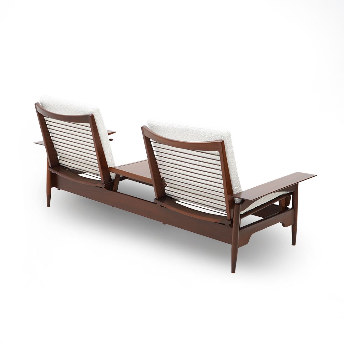 Sofa In Wood And White Bouclé By Mario Franchioni For Framar, 1960s photo buy