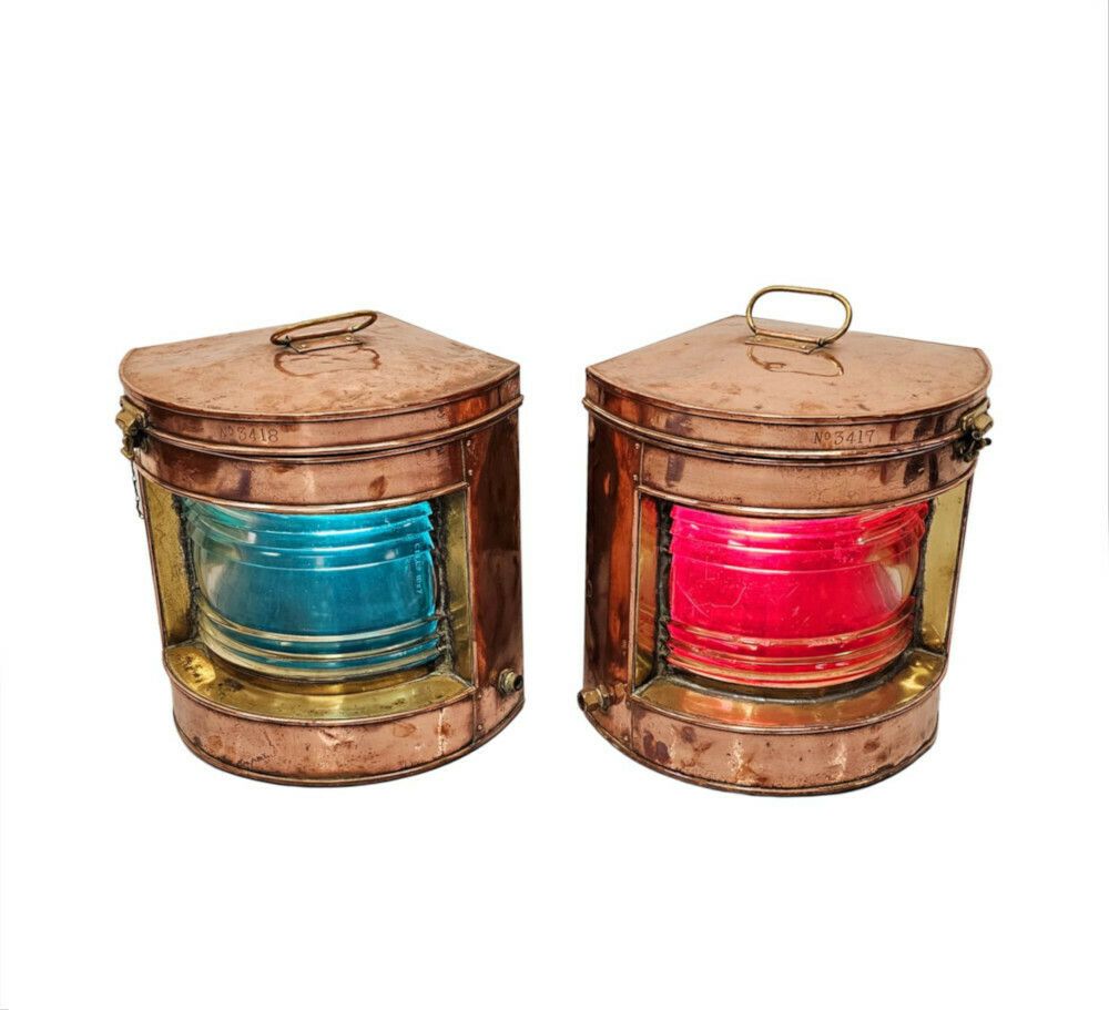 A Very Rare Pair Of Early 20th Century Copper And Brass Ships Lanterns