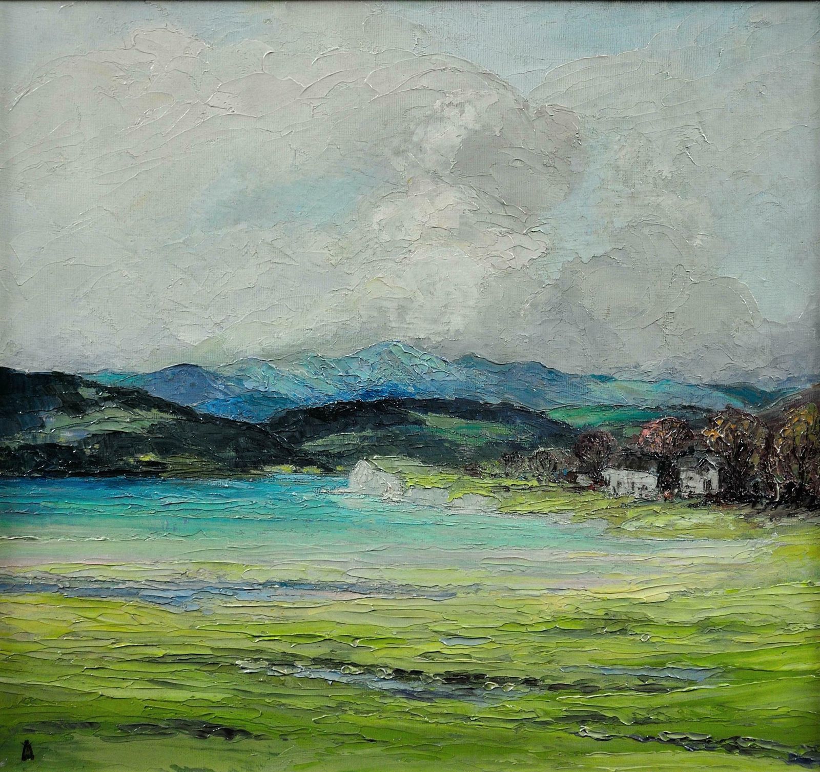 Helen Layfield Bradley 1900 To 1979. English. Sunshine & Shadows Across The Leven Estuary, 1965. Framed Lake District Landscape Impasto Oil Painting. photo furniture