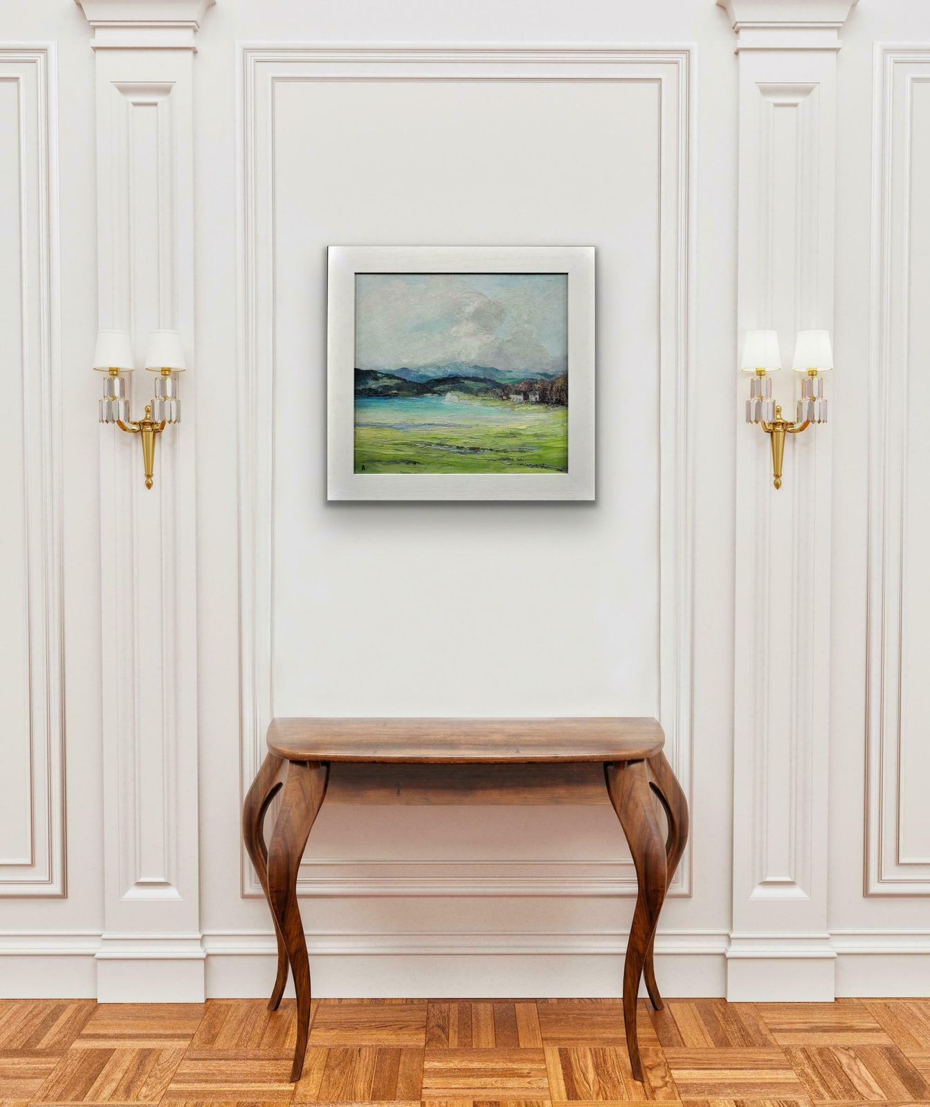 photo furniture Helen Layfield Bradley 1900 To 1979. English. Sunshine & Shadows Across The Leven Estuary, 1965. Framed Lake District Landscape Impasto Oil Painting.