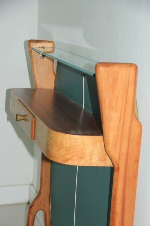Consoll 1950 Wood Brass And Glass Italian Mid Century Modern Design. photo vinterior
