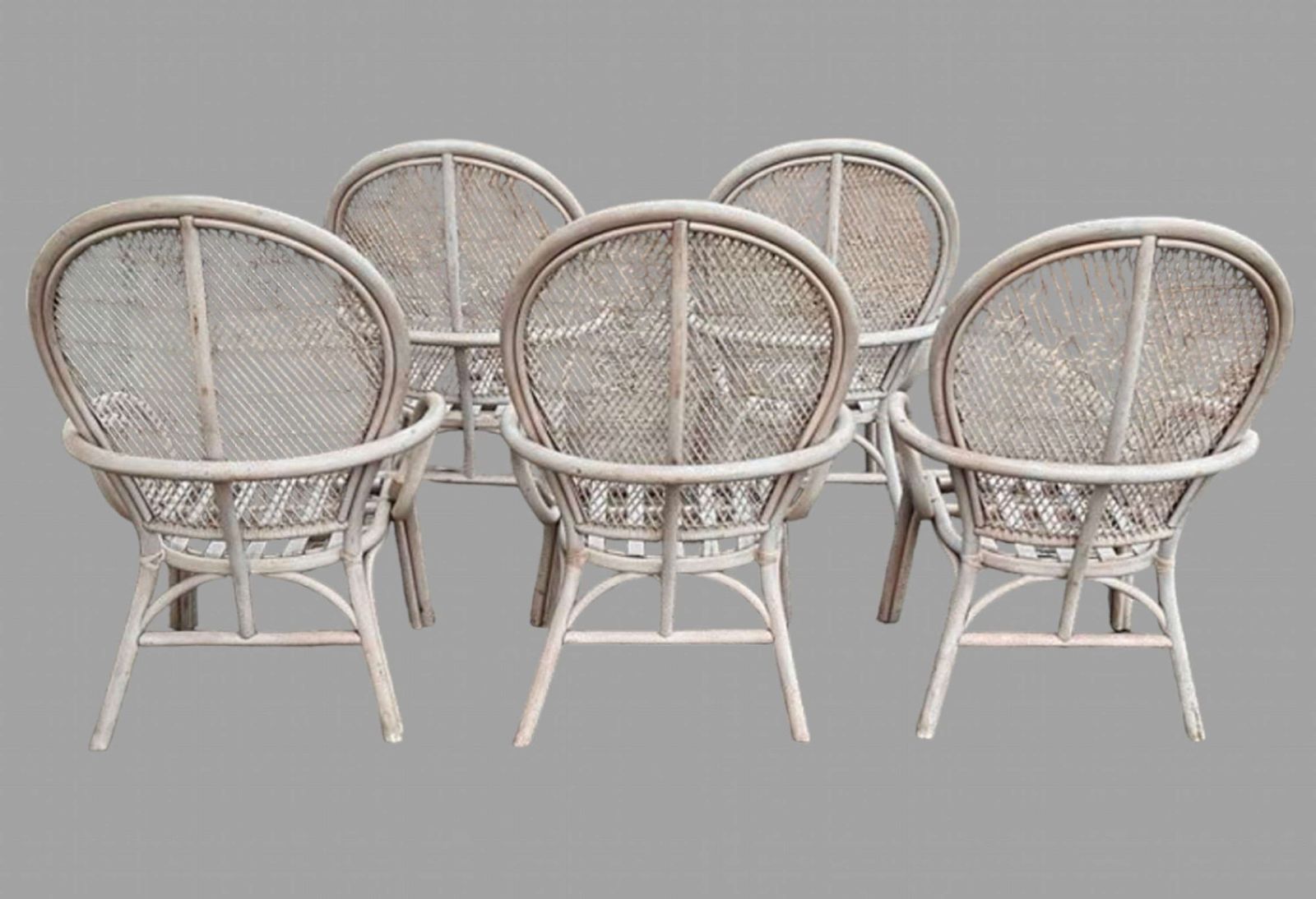 A Set Of Five Palm Beach Regency Vintage Rattan Chairs photo for sale