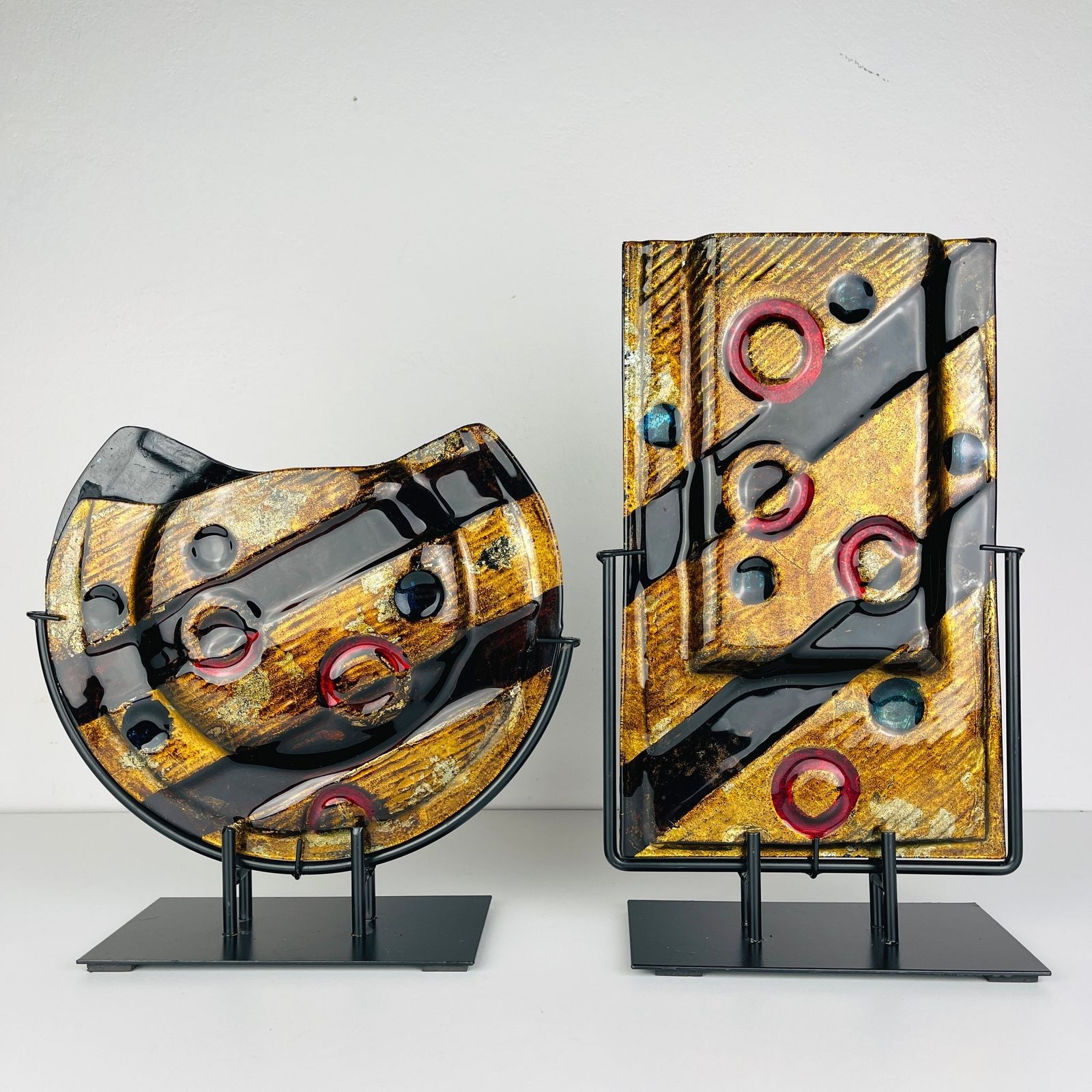 Murano Glass Geometric Vases By Arte Muranese Italy 2000 / Set Of 2 photo Home Decor