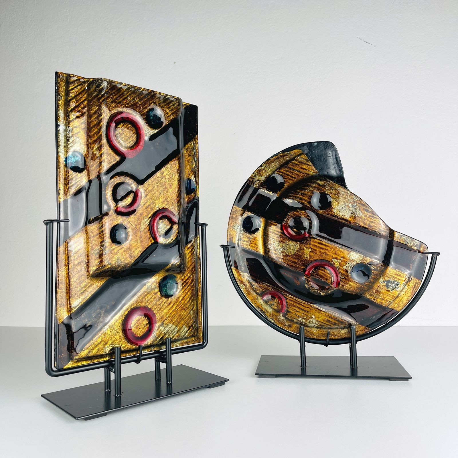 Murano Glass Geometric Vases By Arte Muranese Italy 2000 / Set Of 2
