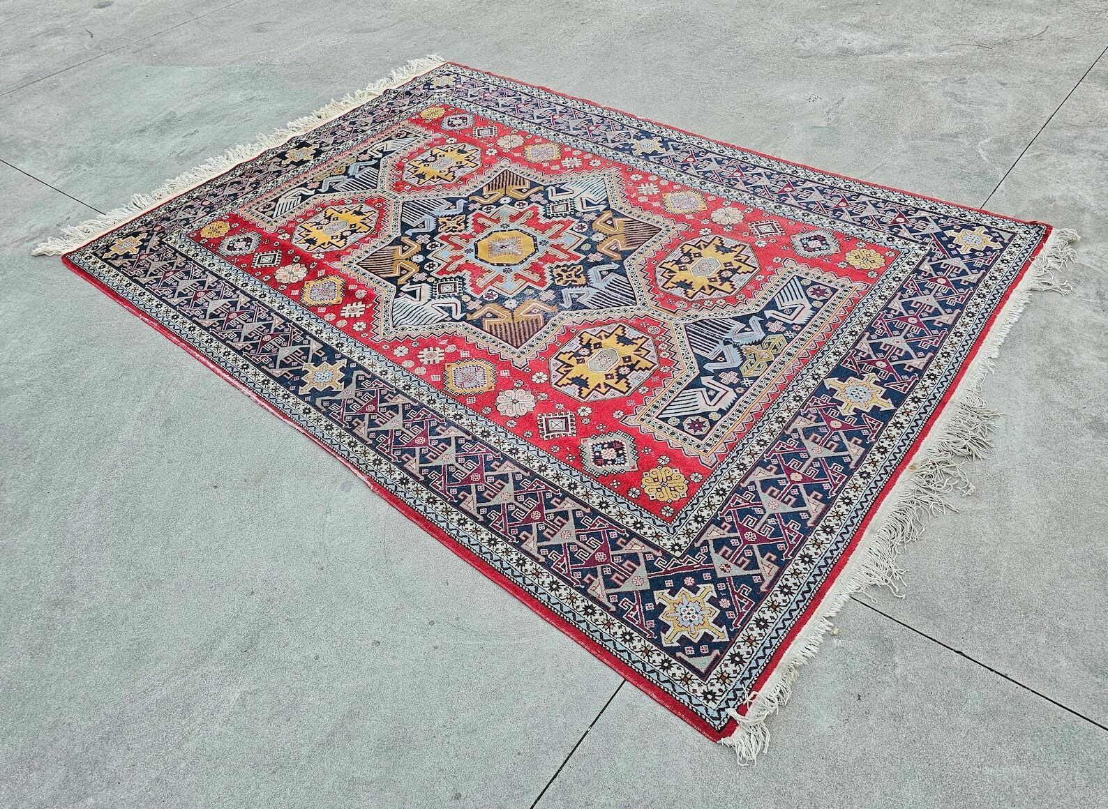 photo furniture Antique Hand Knotted Kazak Woolen Rug // Made In The First Quarter Of 20th Century