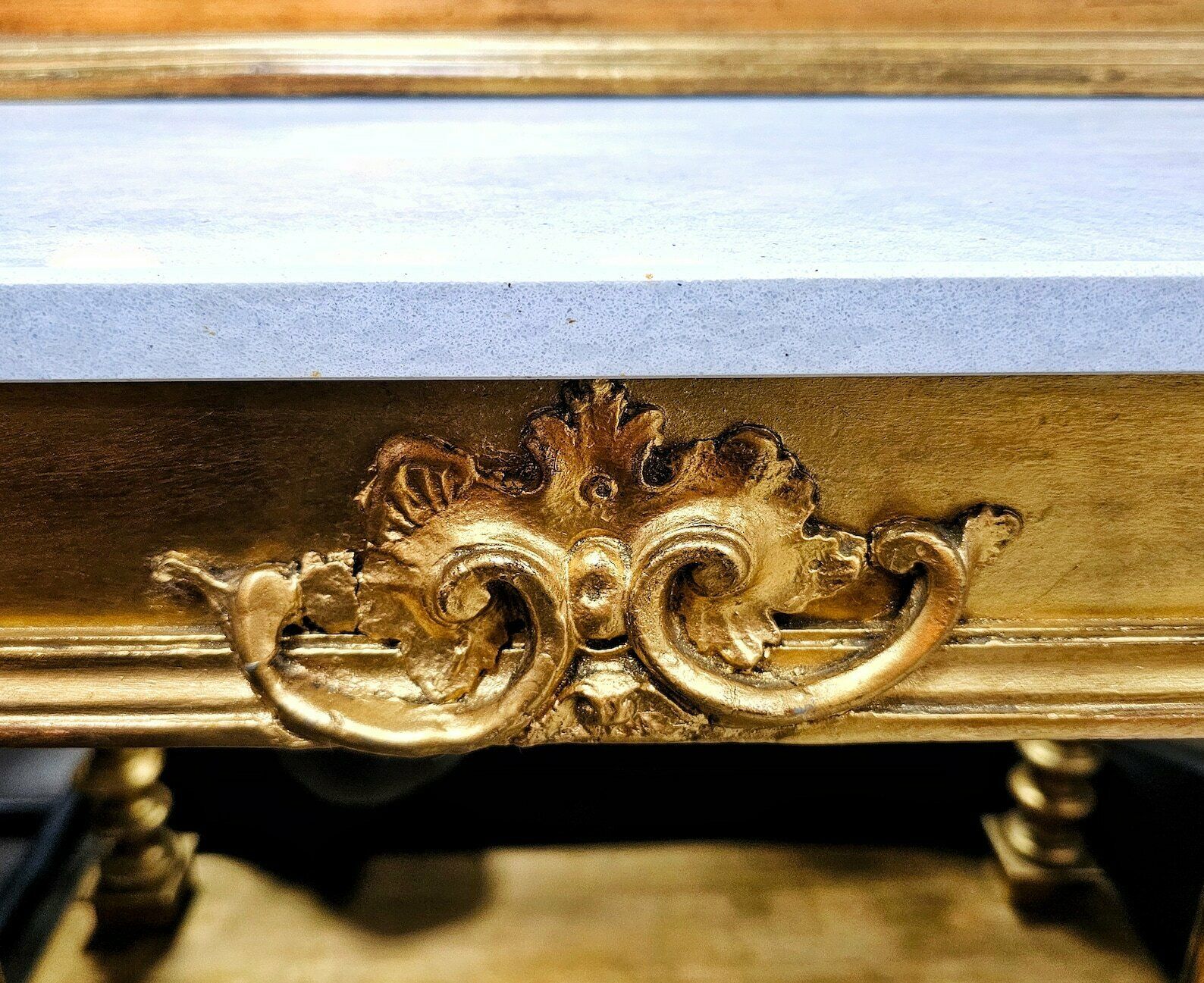 photo for sale Late Victorian Console Table With An Extra Large Mirror Done In Gold Plated Wood With A Marble Top // Made In Austria In 1880s