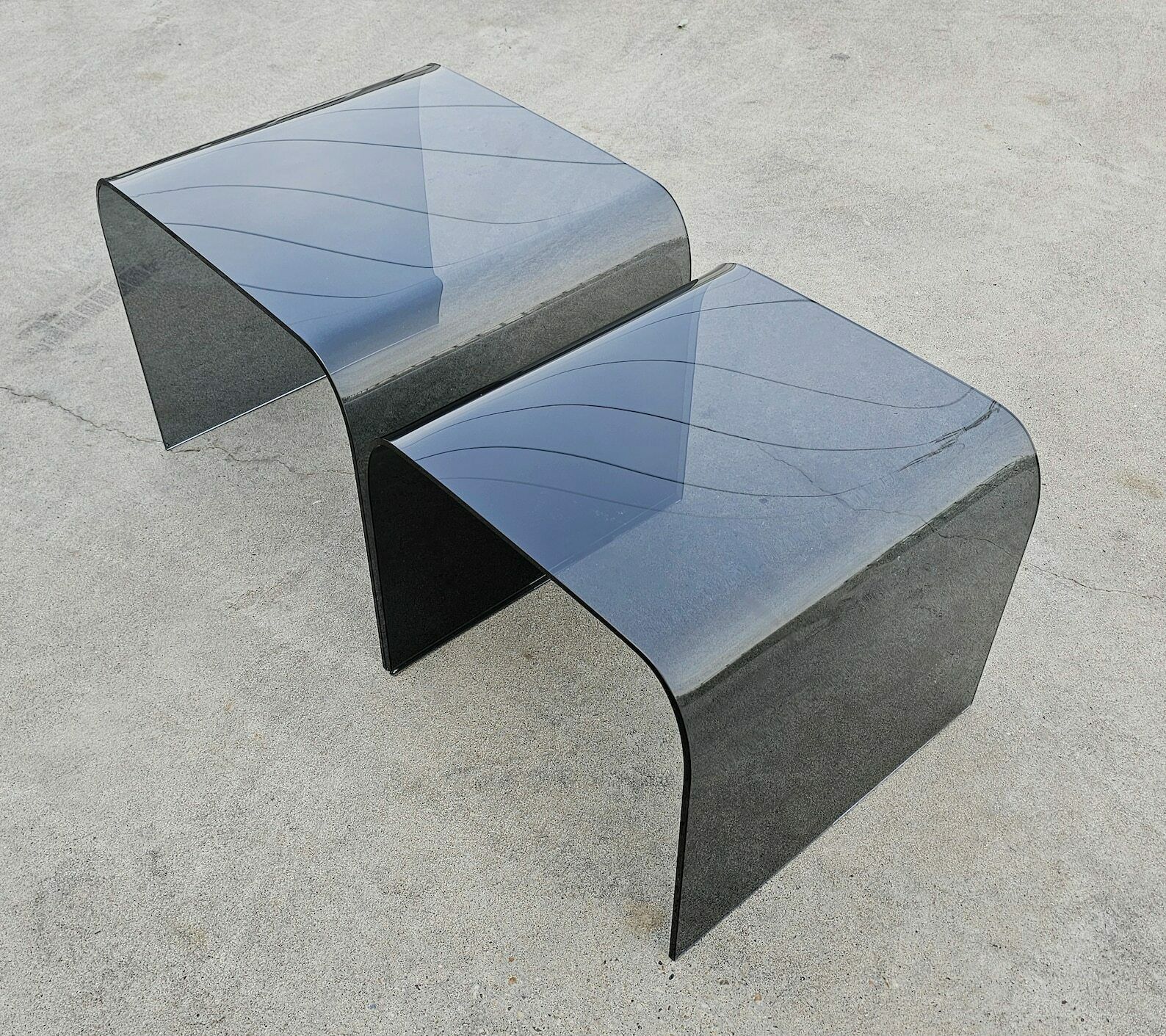 Set Of Two Glass Waterfall Nesting Tables Done In Tinted Glass Attributed To Fiam // Made In Italy In 1980s photo 1400.0