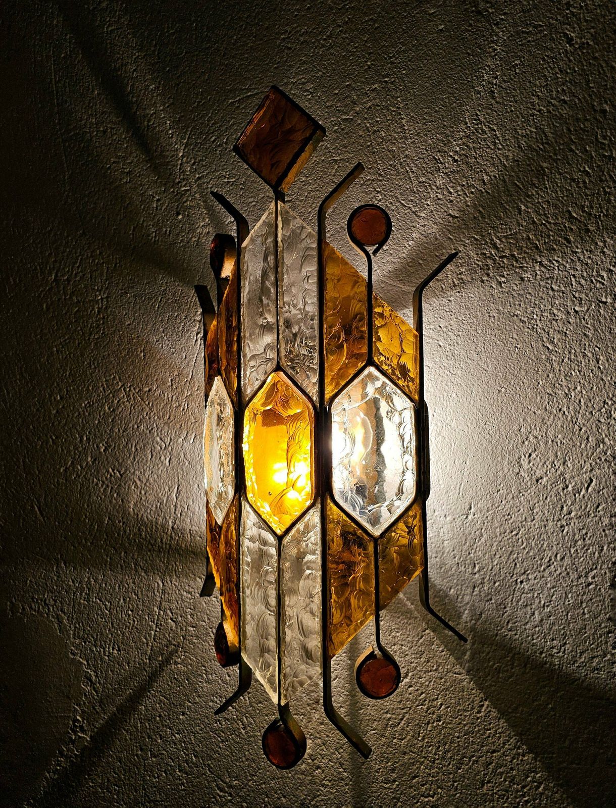 Spectacular Brutalist Sconce Done In Brass And Hammered Glass By Biancardi And Jordan Arte // Made In Italy In 1970s photo furniture