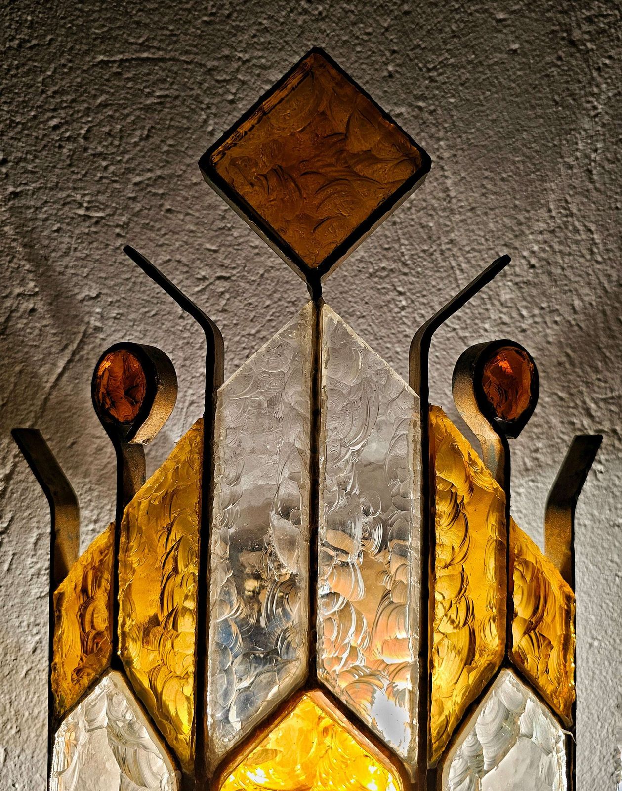 Spectacular Brutalist Sconce Done In Brass And Hammered Glass By Biancardi And Jordan Arte // Made In Italy In 1970s photo buy