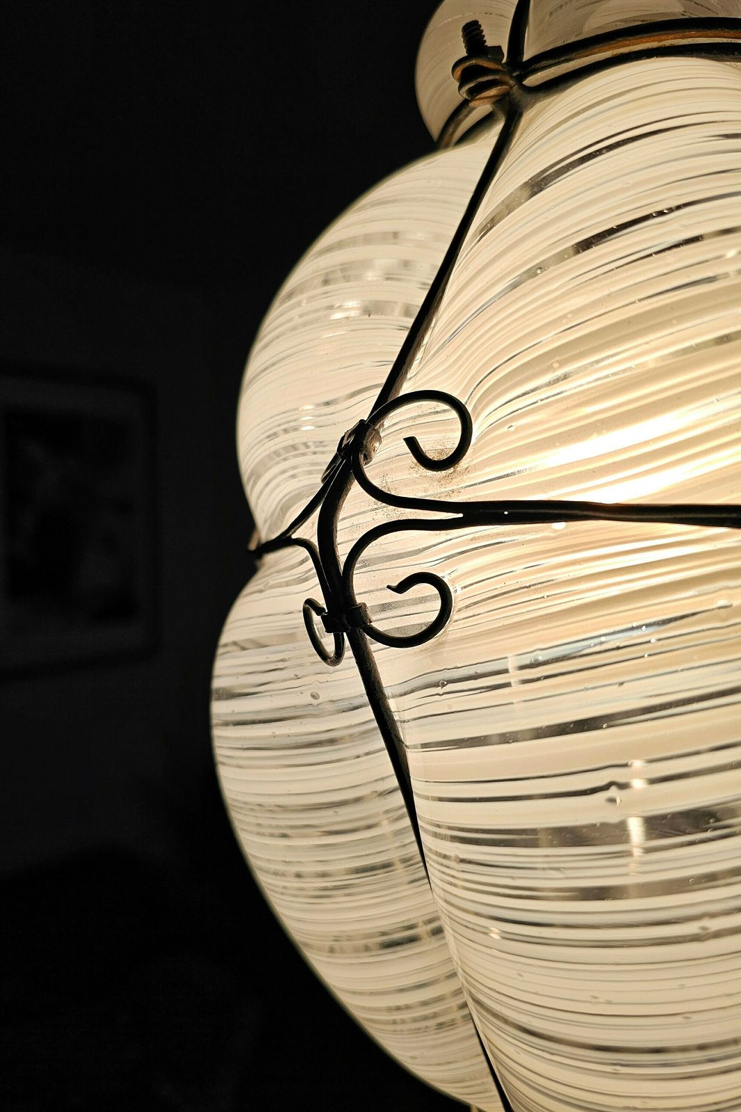 Vintage Mouth Blown Murano Caged Glass Lantern By Archimede Seguso // Made In Italy In 1940s photo vinterior