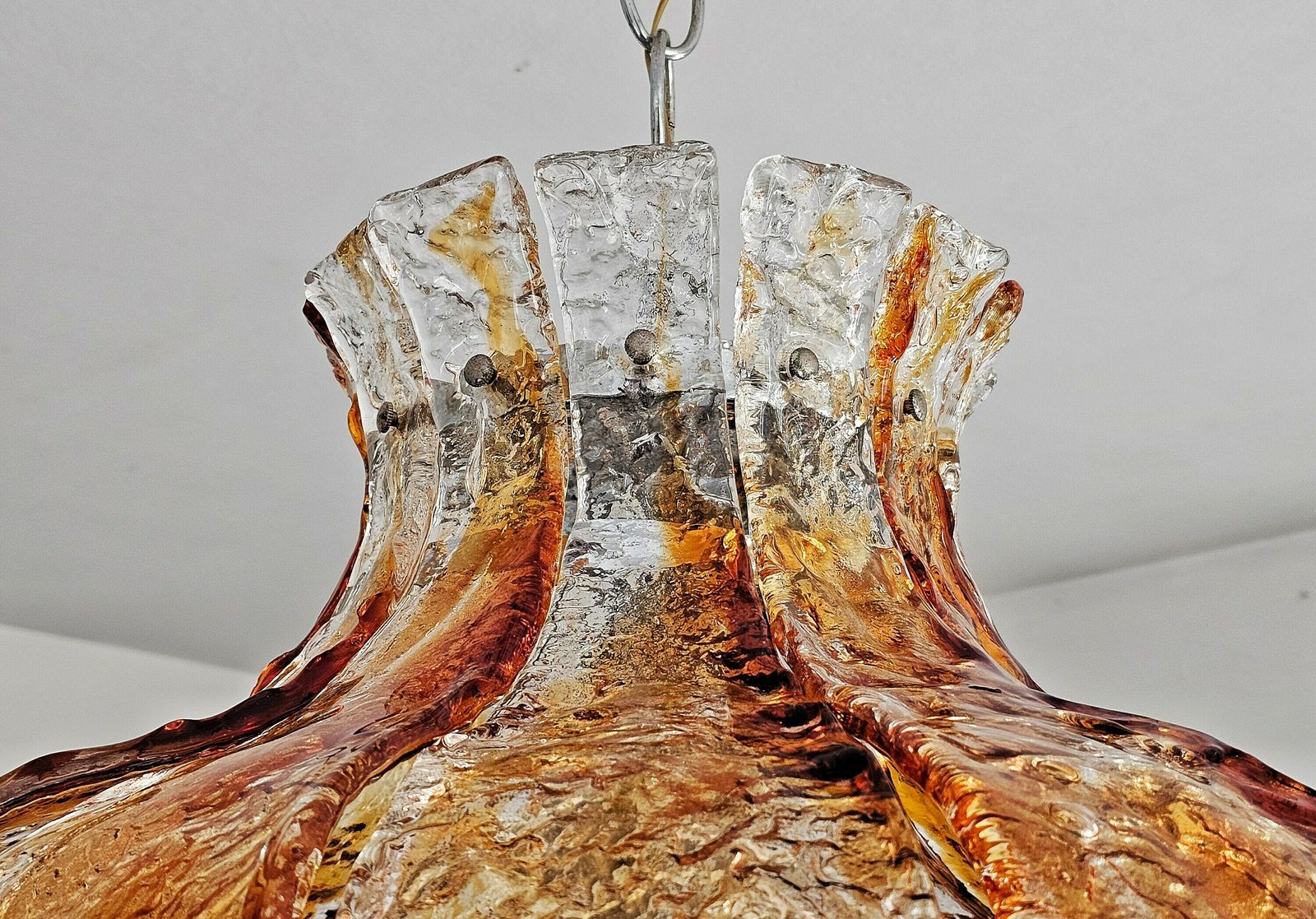 Mid Century Modern Murano Glass Chandelier Shaded As A Flower Designed By Carlo Nason For Av Mazzega // Made In Italy In 1960s photo vintage
