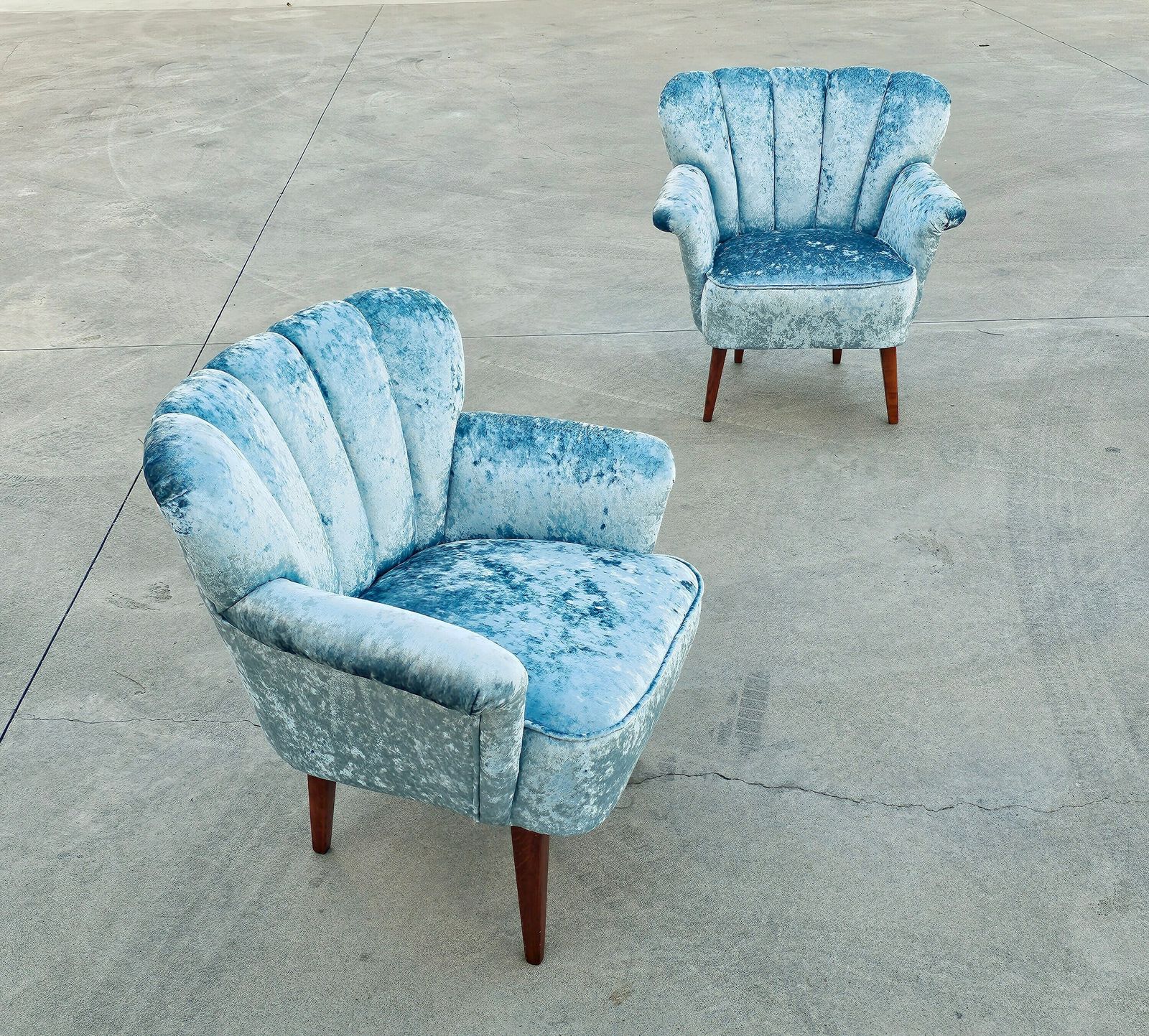 Pair Of Danish Mid Century Modern Club Or Lounge Chairs Reupholstered In Ice Blue Plush // Made In Denmark In 1950s photo buy