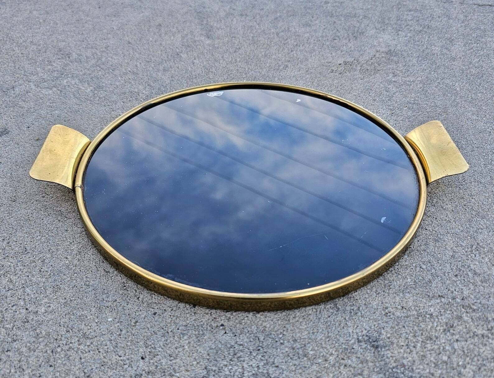 Mid Century Modern Brass And Black Glass Serving Tray By Josef Frank // Made In West Germany In 1950s photo vinterior