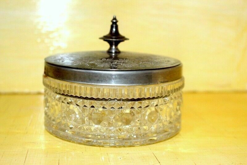 Antique Silver Plated/Crystal Glass Bowl Candy Dish Serving Dish Dinnerware Etc photo vintage