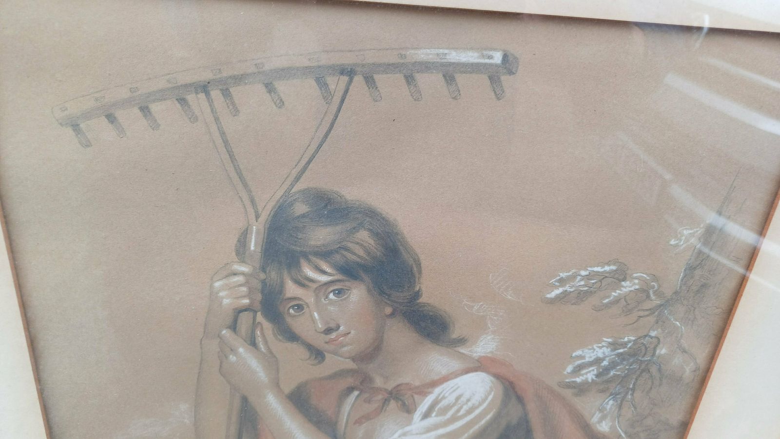 Large Vintage Hand Tinted Print Woman Gardening Jacob Thompson. photo vinterior
