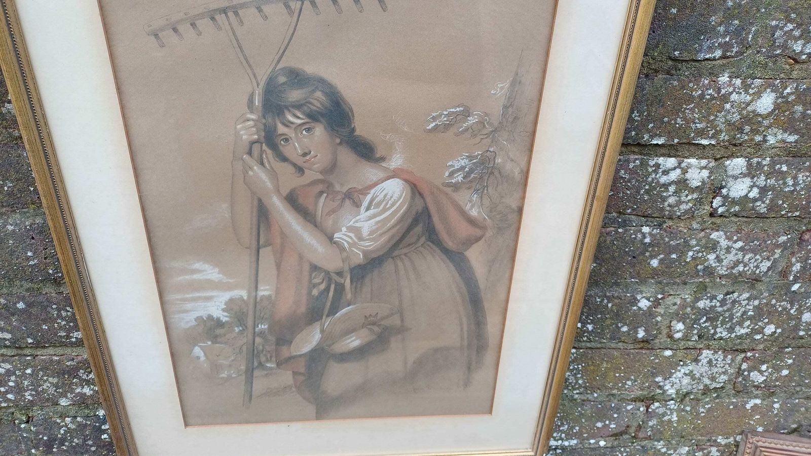 Large Vintage Hand Tinted Print Woman Gardening Jacob Thompson. photo buy