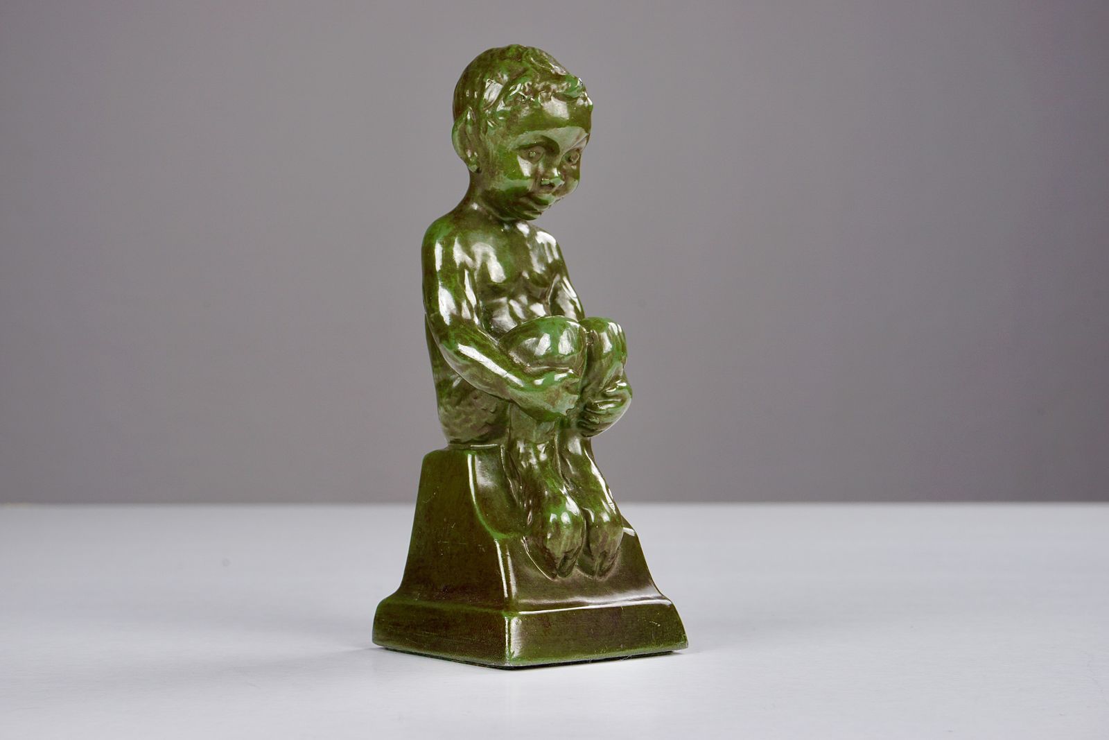 Sitting Faun By Elena Borch Made Of Disco Metal By Just Andersen A/S, 1940s photo vintage
