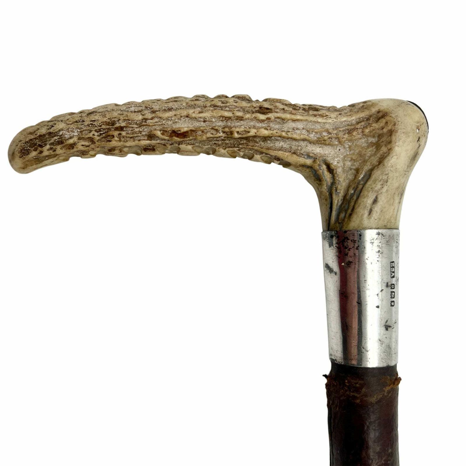 Antique Hallmarked Silver Collared Antler Head Riding Crop   1917   Swaine & Adeney London   Horse Riding photo for sale