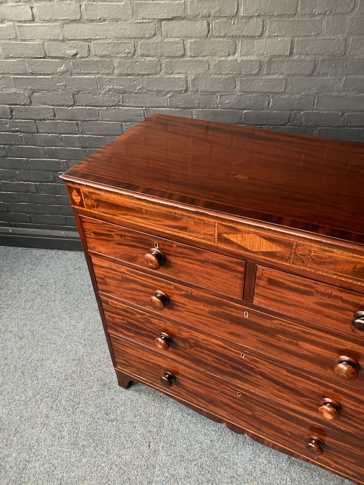 19th Century Inlaid Mahogany Chest Of Drawers photo furniture