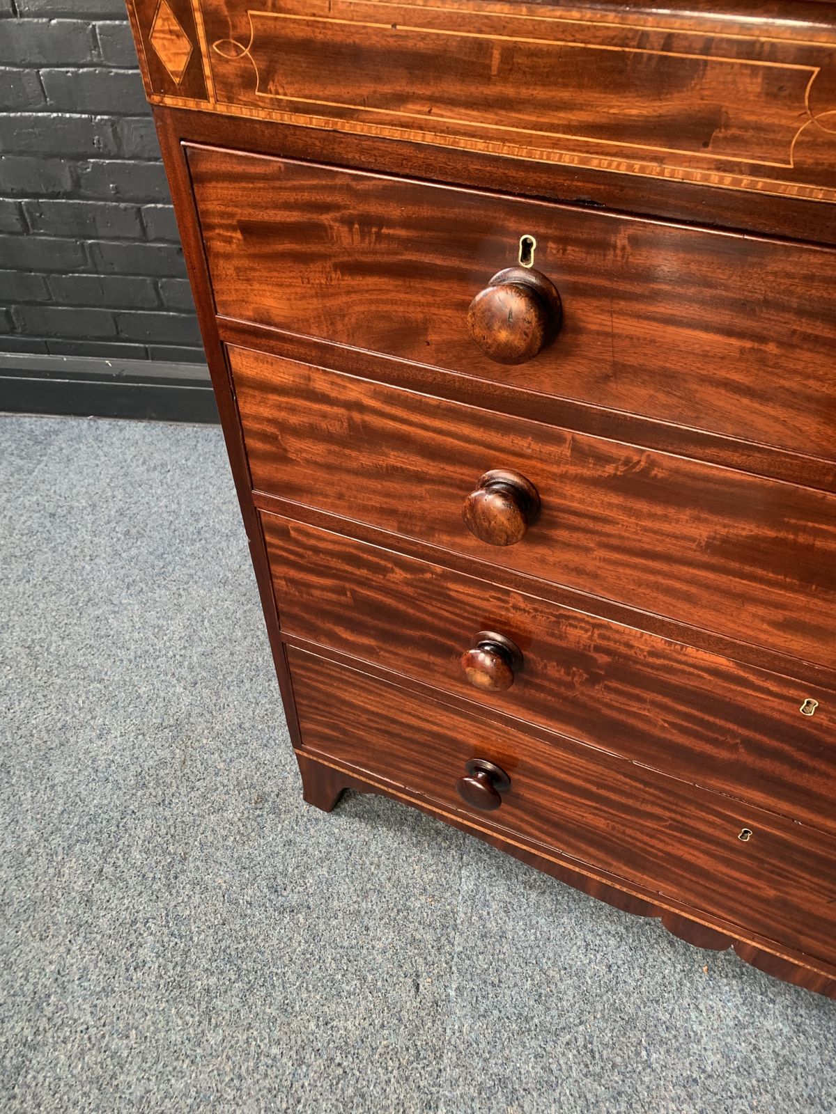 19th Century Inlaid Mahogany Chest Of Drawers photo vintage