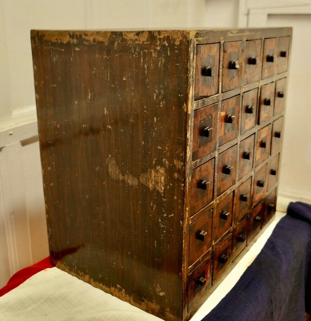 Rare Original Chinese Herbal Apothecary’s 25 Drawer Chest. photo for sale