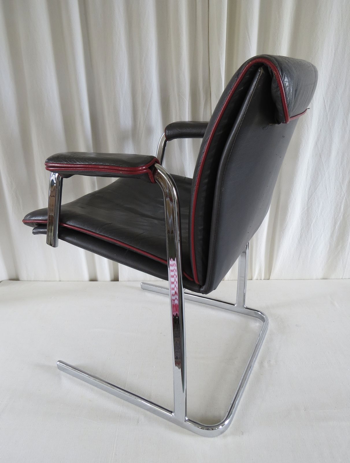 " Boss " Chairs.  A Pair Of Leather & Chrome Boardroom / Conference " Boss " Commercial Chairs C. 1960's photo Furniture