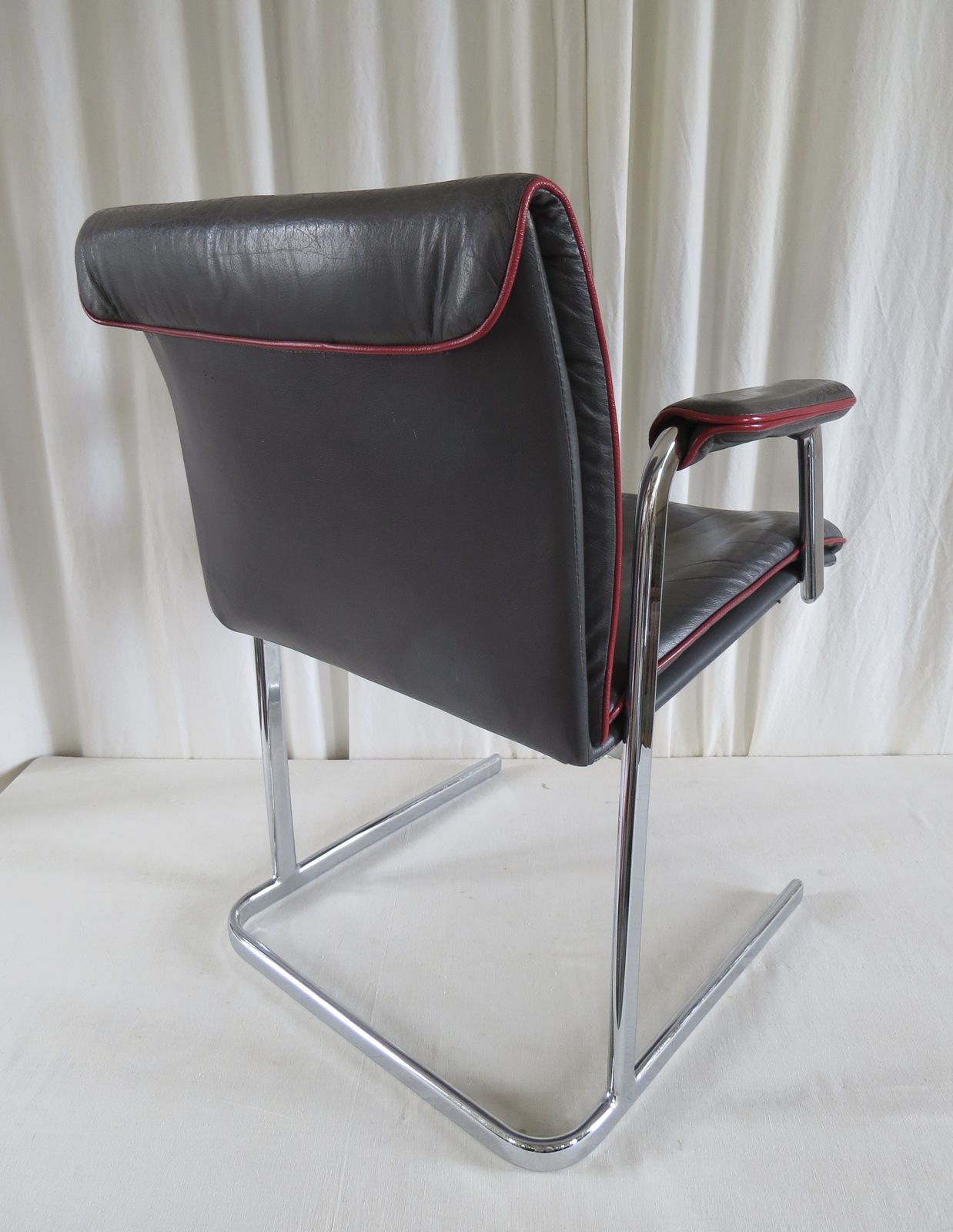" Boss " Chairs.  A Pair Of Leather & Chrome Boardroom / Conference " Boss " Commercial Chairs C. 1960's photo vintage