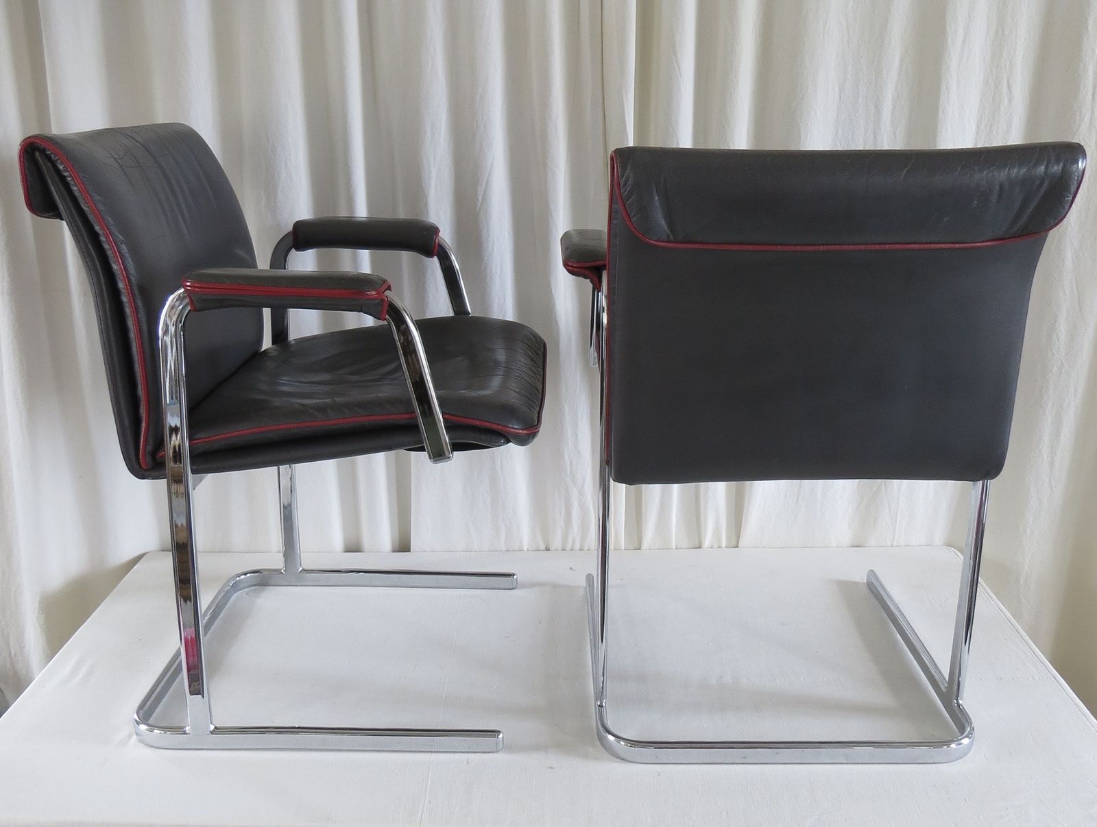 photo for sale " Boss " Chairs.  A Pair Of Leather & Chrome Boardroom / Conference " Boss " Commercial Chairs C. 1960's