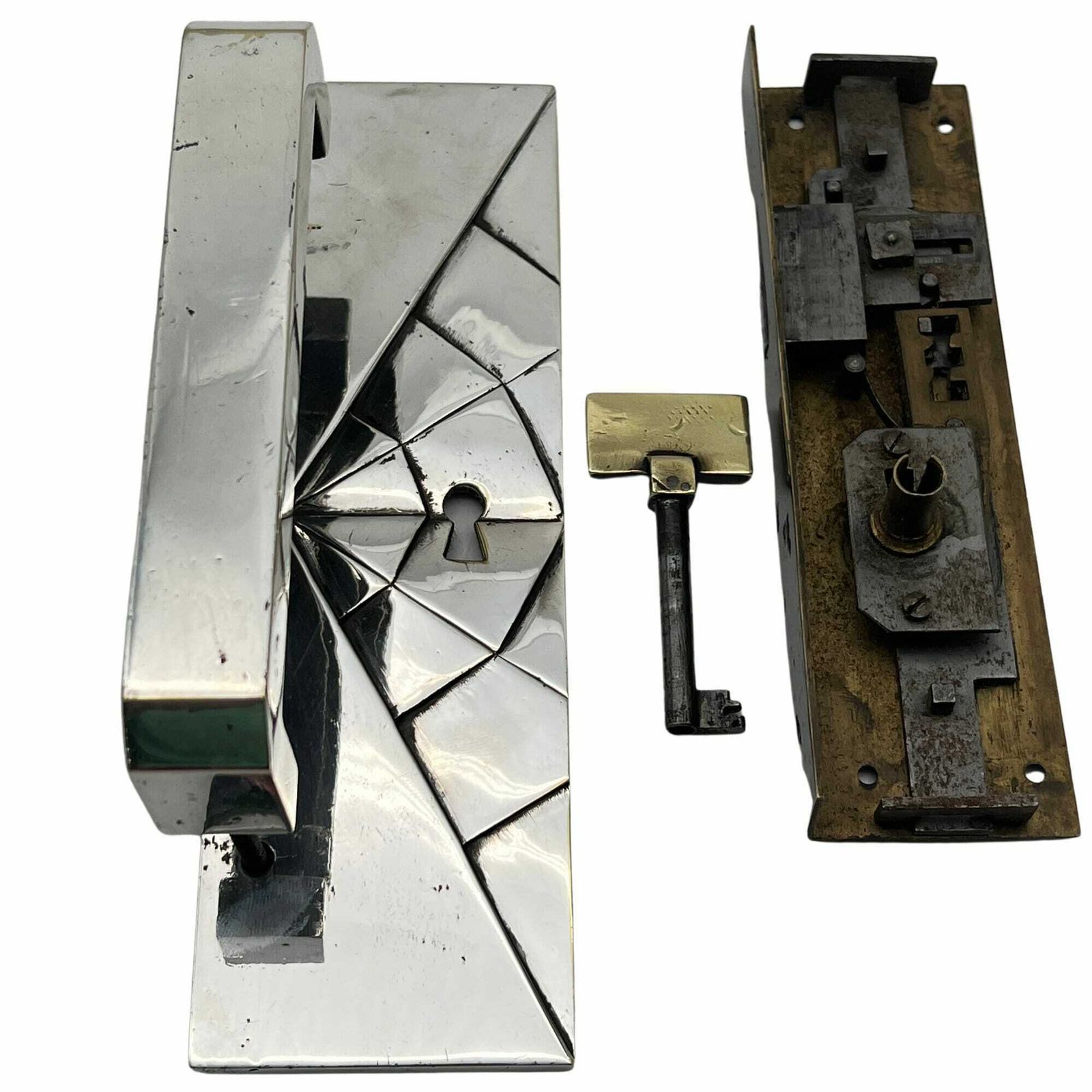 Antique Art Deco Chrome Lock And Handle With Key   Home Decor   Door Furniture photo furniture