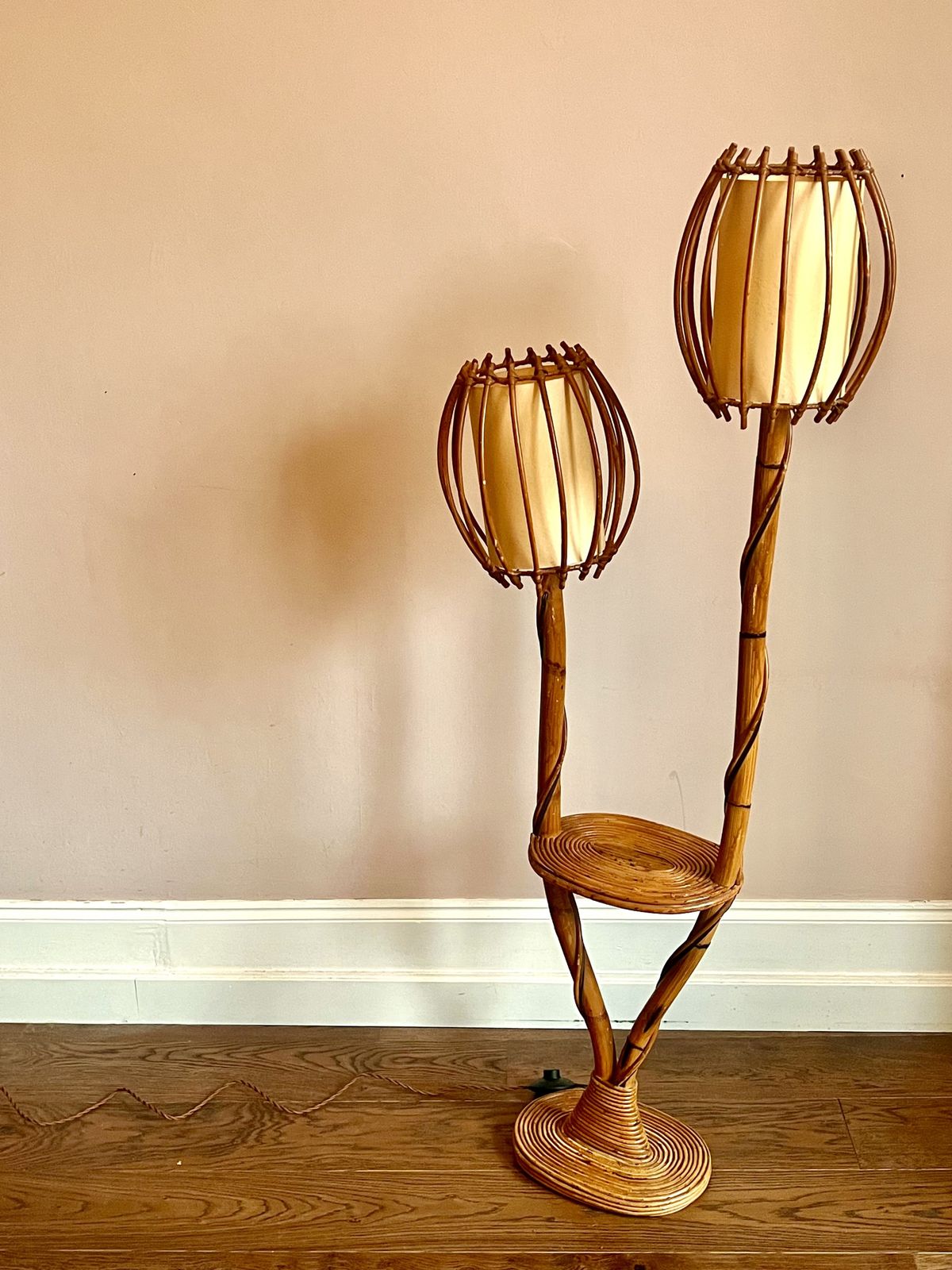 1960s French Louis Sognot Bamboo Floor Lamp photo furniture
